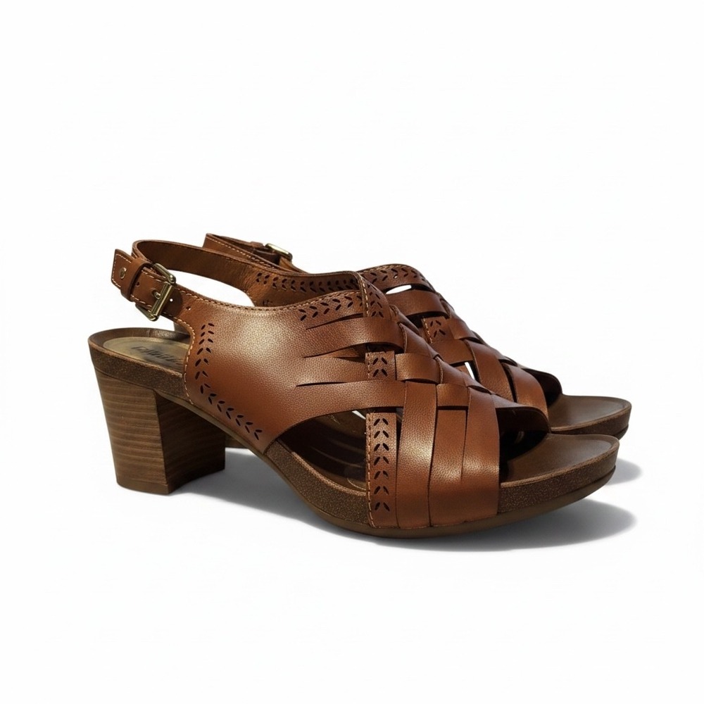 Pikolinos Woven Leather Sandals 41 Brown Block Heel Slingback Boho Artisan
